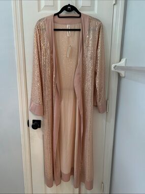 Sequin Embellished Long Robe in Blush